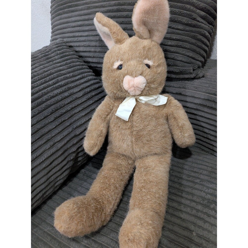 Vintage 1990 Dakin Jumbo Brown Bunny Rabbit Plush 26” Sleepy Eyes Pink Nose Bow